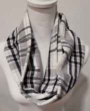 Load image into Gallery viewer, Black and White Plaid Soft Brushed Cotton Infinity Scarf
