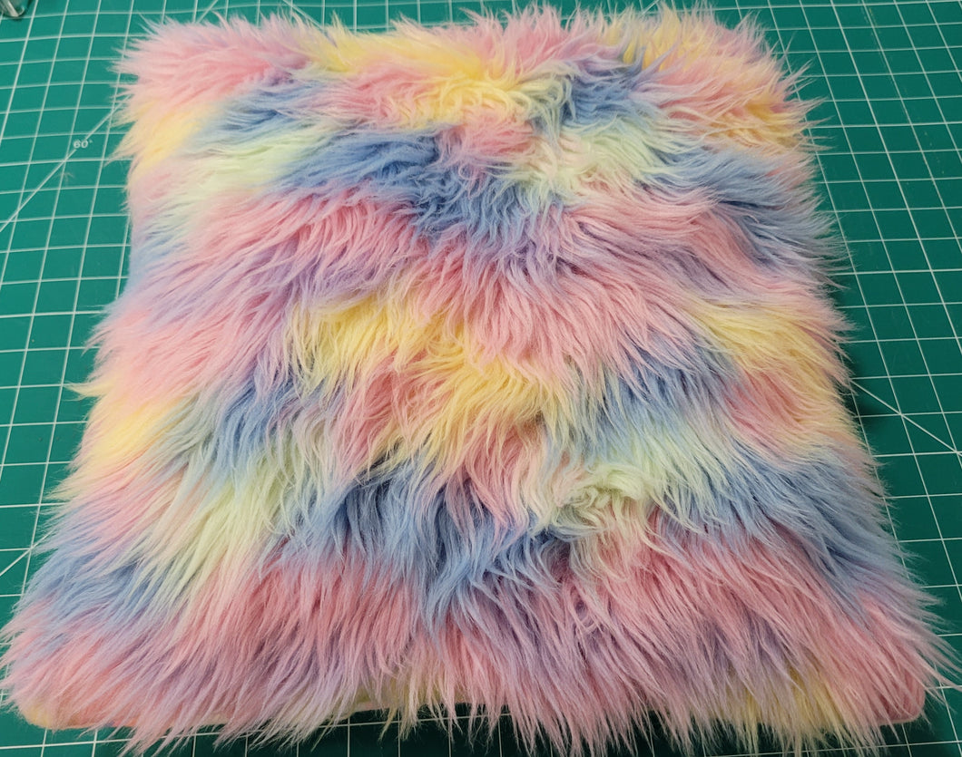 Rainbow Faux Fur Throw Pillow Cover