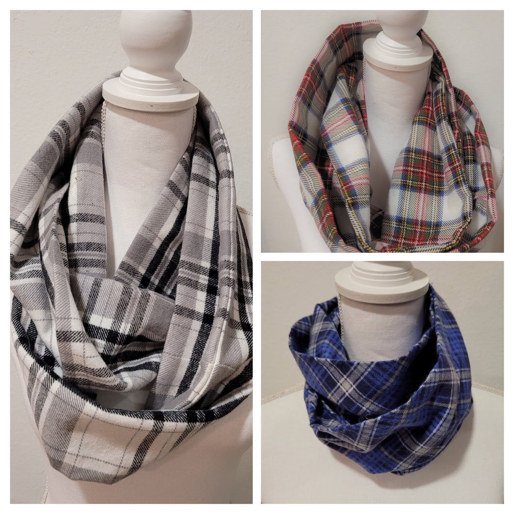 Customizable Flannel Infinity Scarf with Optional Hidden Pocket